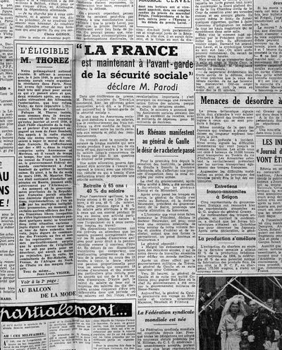 Artikel om social trygghet: "Frankrike ligger nu i framkant av social trygghet säger Mr Parodi" 1945 av Anonymous Anonymous