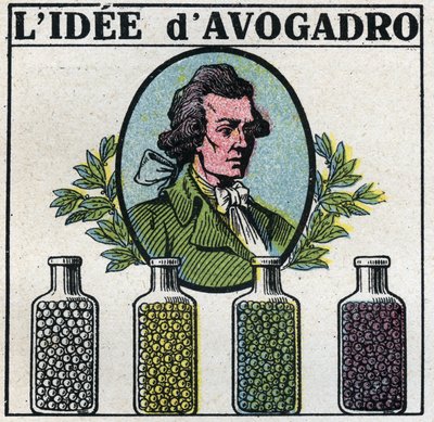 Atomer: The Idee of Amedeo Avogadro (1776-1856). Anonym illustration från 1925. Privat samling. av Anonymous Anonymous