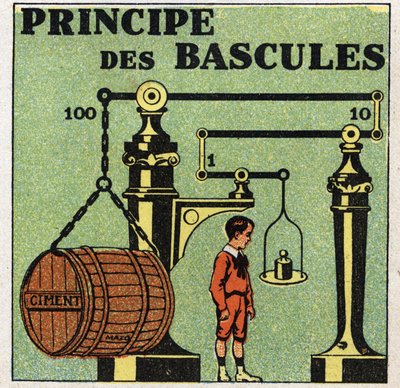 Balans av fasta ämnen: principen för skalor. Anonym illustration av 1925. Privat samling. av Anonymous Anonymous