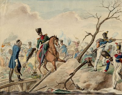 Bataille de Leipzig (bataille des Nations) - En episod från slaget vid Leipzig - Anonym - 1813 - Akvarell på papper - 16,2x20,8 - Privat samling av Anonymous Anonymous
