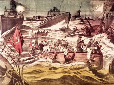 Slaget vid Kunfuda (Kunfida Kunfidah): sjöslag utkämpades den 7 och 8 januari 1912, under det italiensk-turkiska kriget (1911-1912), i Röda havet, framför hamnen i Kunfuda, Saudiarabien. av Anonymous Anonymous