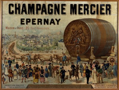 Stor tunna champagne utställningar på Expo Universelle de 1889 - Reklamaffisch för Mercier champagne, sent 1800-tal av Anonymous Anonymous
