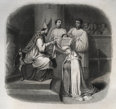 Välsignade Maria av inkarnationen (Skägg Jeanne Avrillot) (1566-1618) Fransk mystiker som tar emot karmelitens slöja 1614. Gravyr från 1846 i "" Lives of the saints"". Privat samling. av Anonymous Anonymous