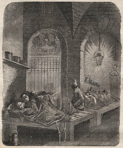 Brests fängelse på natten. Gravyr i "Fångarnas historia från deras skapelse till våra dagar" "(1877) av Pierre Zaccone (1817-1895) (Colonia Penale - Straffkoloni). Privat samling. av Anonymous Anonymous