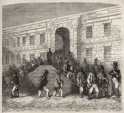 Brests fängelse på 1800-talet. Gravyr i "Fångarnas historia från deras skapelse till idag" (1877) av Pierre Zaccone (1817-1895) (Colonia Penale - Straffkoloni). Privat samling. av Anonymous Anonymous