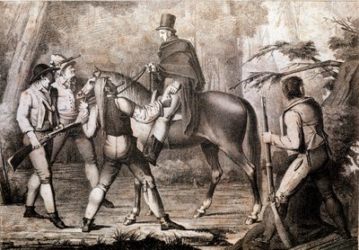 Brigands attackerar en hästresenär 1800-tal Print Privat samling av Anonymous Anonymous