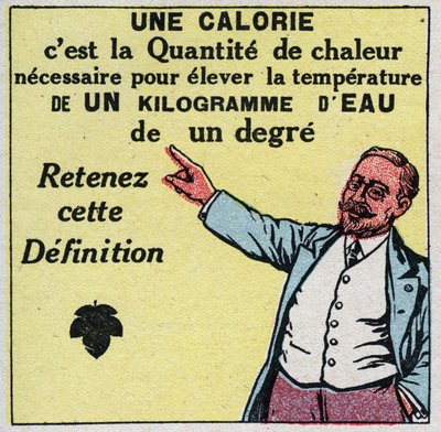 Kalorimetri: en kalori är mängden värme som behövs för att höja temperaturen på ett kilo vatten med en grad. Anonym illustration från 1925. Privat samling. av Anonymous Anonymous