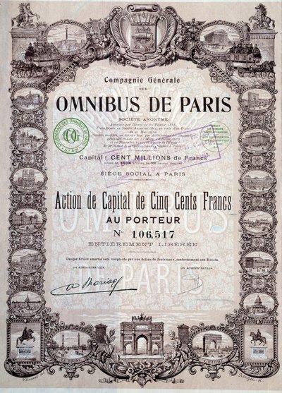 Kapitalandel på 500 franc i Paris omnibus, 1900-talets Coll. Dela med sig av Anonymous Anonymous