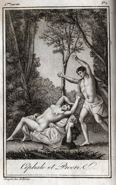 Cephale och Procris (Cephalus) par älskare. Gravyr från 1819 i "Lettres a Emilie sur la mythologie" av Charles Albert Demoustier (1760-1801). Privat samling. av Anonymous Anonymous