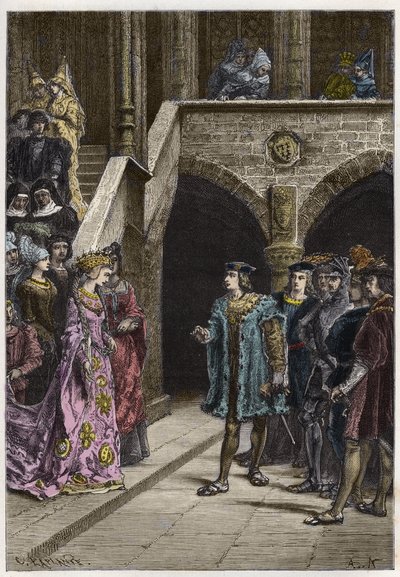 Karl VIII och Anne av Bretagne - Möte mellan kung Karl VIII (1470-98) och drottning Anne av Bretagne - gravyr från "" Frankrikes historia berättad för mina barnbarn"" - av Francois Guizot - 1872-1876 av Anonymous Anonymous