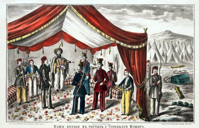 Kosacker på besök i den turkiska Mushir efter slaget vid Kurekdere - Anonym - 1855 - Litografi, akvarell - 55,7x68 - Privat samling av Anonymous Anonymous