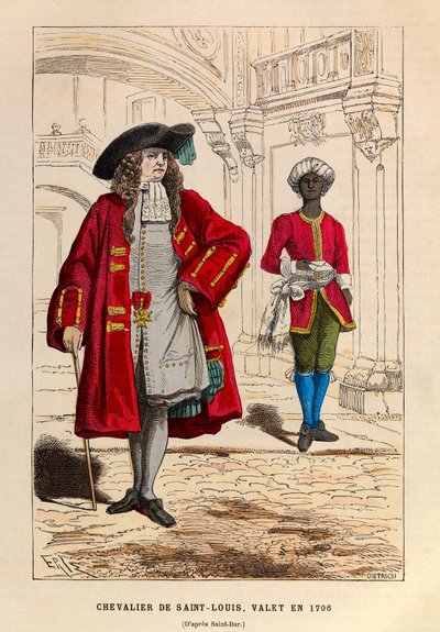 Kostym för en chevalier av Saint Louis som följer med sin betjänt 1706 (kung Ludvig XIV:s regent) - Riddaren av Saint Louis-ordenen och en betjänt. av Anonymous Anonymous