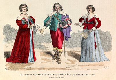 Dräkter av herre och damer efter reformredigeringen i Paris 1633 - privat samling av Anonymous Anonymous