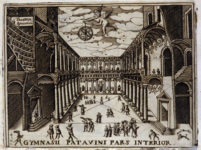 Domstol vid universitetet i Padou (Padova) i Italien på 1600-talet. Anonym gravyr från 1600-talet. Milanese . av Anonymous Anonymous