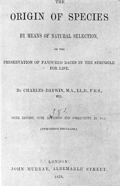 Försättsblad till boken "The Origin of Species"" av Charles Darwin (1809 - 1882). Upplaga av 1878. av Anonymous Anonymous
