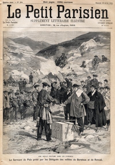 Pyrenéernas sed: fredseden avlagd av delegaerna i Baretous och Roncals dalar. En av tidningen "" Le Petite Parisien"" den 23/07/1893. av Anonymous Anonymous