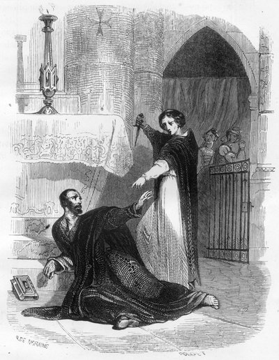 Inkvisitorn Pedro (Peter) av Arbues (1441/1442 - 1485) död i katedralen i Zaragoza (Zaragoza) i september 1485. Illustration i "" Mysteres of the Inquisition and Other Secret Societies of Spain"" Av Victor de Fereal, Suberwick, Manuel Galo av Anonymous Anonymous