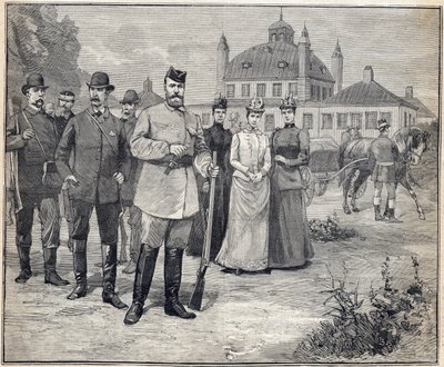 Avgick för att jaga tsar Nikolaj II av Ryssland (1868-1918) i Fredensborg, Danmark. Gravyr i "" Le Petit Parisien"" 1893. av Anonymous Anonymous