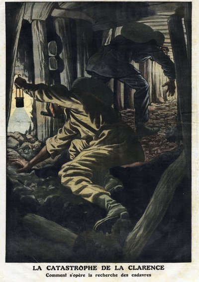 Katastrof i Clarence-gruvan (Nord pas de calais): räddningsinsatser försöker återställa kropparna av offren för brandgasexplosionen. Illustration hämtad från "" Le Petite Journal"" 1912-09-22 Privat samling. av Anonymous Anonymous