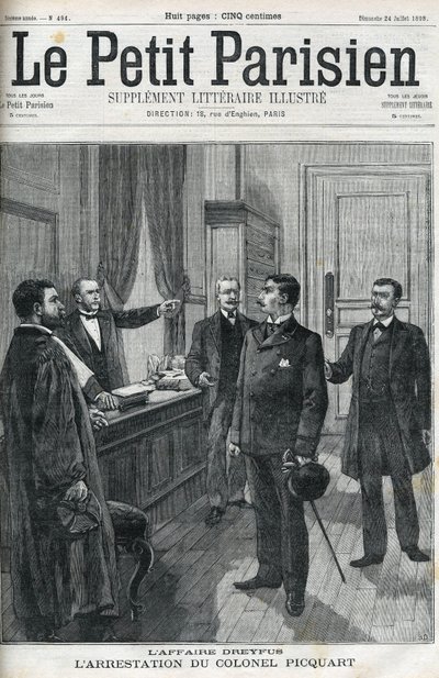 Dreyfus-fallet, 1898, arresteringen av överstelöjtnant Georges Picquart (1854-1914). I "le petit Parisien" från 1898. av Anonymous Anonymous