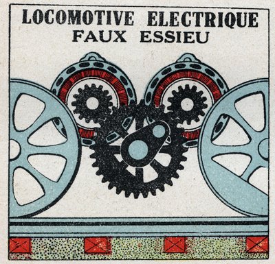 Elektriska järnvägar: falsk axel på ett elektriskt lok. Anonym illustration från 1925. Privat samling. av Anonymous Anonymous