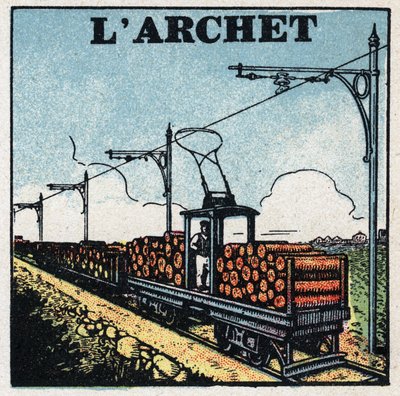 Elektriska spårvagnar: fören. Anonym illustration av 1925. Privat samling. av Anonymous Anonymous