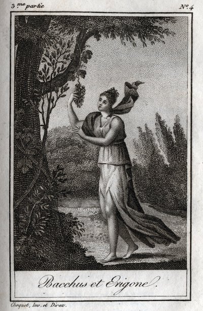 Erigo och Bacchus, gravyr från 1819 i "Letters to Emily on Mythology" av Charles Albert Demoustier (1760-1801). Privat samling. av Anonymous Anonymous