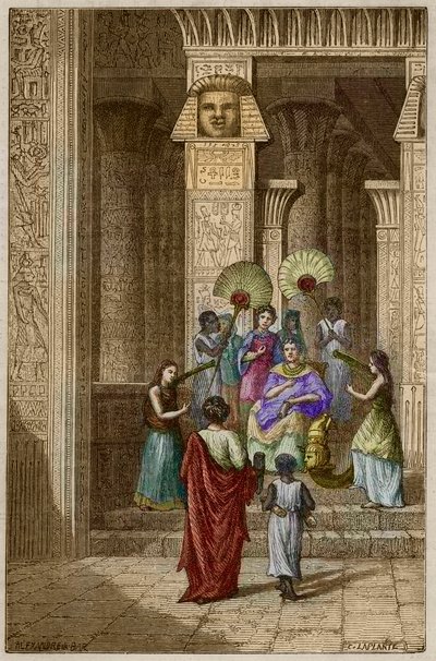 Euklid presenterar för Ptolemaios Soter (Ptolemaios I Soter) sitt arbete om geometrins element - Euklid (325-265 f.Kr.) Grekisk matematiker presenterade för Ptolemaios I (360-283 f.Kr.) Soter (frälsare) ses elements de geometrie - gravyr i "" Vie des savan av Anonymous Anonymous
