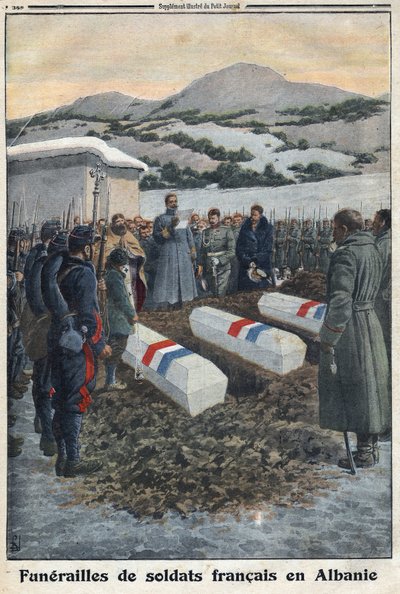 Första världskriget 1914-1918 (kriget 14-18). Franska soldaters begravning i Albanien. I "" Le Petite Journal" av Anonymous Anonymous