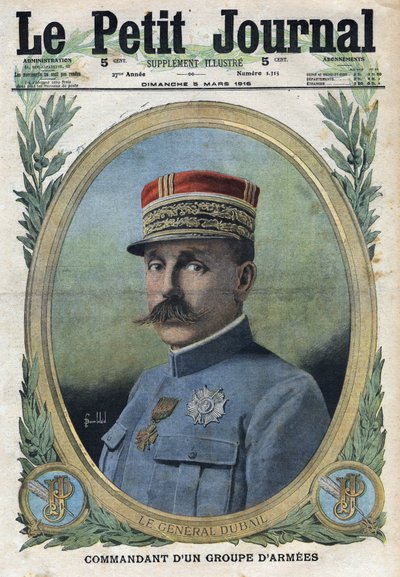 Första världskriget 1914-1918 (kriget 14-18). Porträtt av general Auguste Dubail (1851-1934). I "" Le Petite Journal"", den 5/03/1916. Privat samling av Anonymous Anonymous