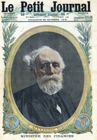 Första världskriget 1914-1918 (kriget 14-18). Porträtt av den franske finansministern Alexandre Ribot (1842-1923). I "" Le Petite Journal"", den 22/10/1916. Privat samling av Anonymous Anonymous