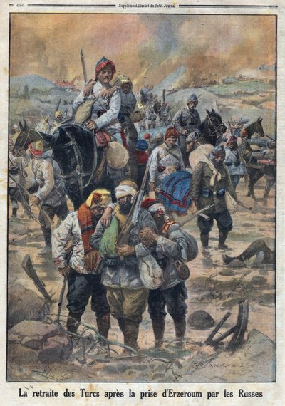 Första världskriget 1914-1918 (kriget 14-18). Turkarnas reträtt efter att ryssarna tagit Erzerum. I "" Le Petite Journal"", den 27/02/1916. Privat samling av Anonymous Anonymous