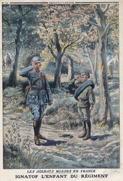 Första världskriget 1914-1918 (kriget 14-18). Den unge ryske soldaten Ignatof i ett franskt arméregemente. I "" Le Petité Journal"", den 21/05/1916. Privat samling av Anonymous Anonymous