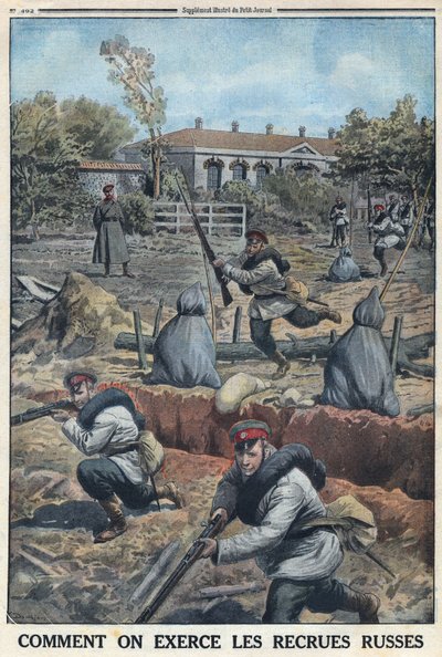 Första världskriget 1914-1918 (kriget 14-18). Utbildning av unga soldater rekryterade av den ryska armén. I "" Le Petite Journal"", den 30/04/1916. Privat samling av Anonymous Anonymous