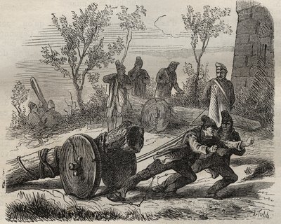 Forcats bucherons vid Toulon Bagne på 1800-talet. Gravyr i "Fångarnas historia från deras skapelse till idag" (1877) av Pierre Zaccone (1817-1895) (Colonia Penale - Straffkoloni). Privat samling. av Anonymous Anonymous