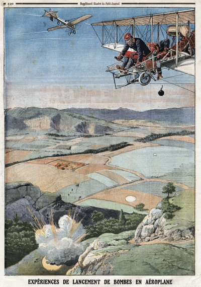 Franska Armee: "" Launching Experiences för flygbomb"". Gravyr i "" Le Petité Journal"", den 14/04/1912. Privat samling. av Anonymous Anonymous