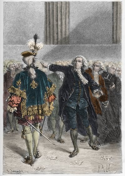 Franska revolutionen - generalstaternas möte den 23/06/1789: Honore Gabriel (Honore-Gabriel) Riqueti, greve av Mirabeau (1749-1791) tilltalar Henri Evrard (Henri-Evrard), markis av Dreux Breze (Dreux-Breze) (1762-1829) - Allmänna stater i Versailles av Anonymous Anonymous