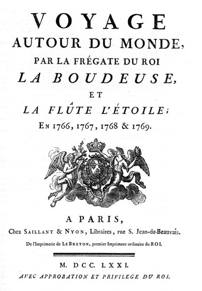Frontispice från 1771 av boken "Voyage Around the World by the King