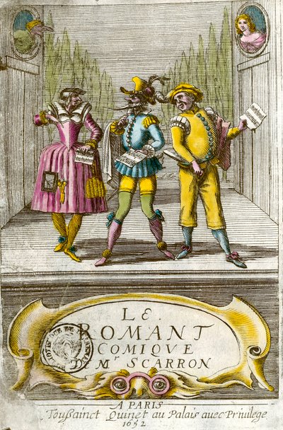 Frontispice till "Den komiska romanen" av den franske författaren Paul Scarron (1610-1660). av Anonymous Anonymous