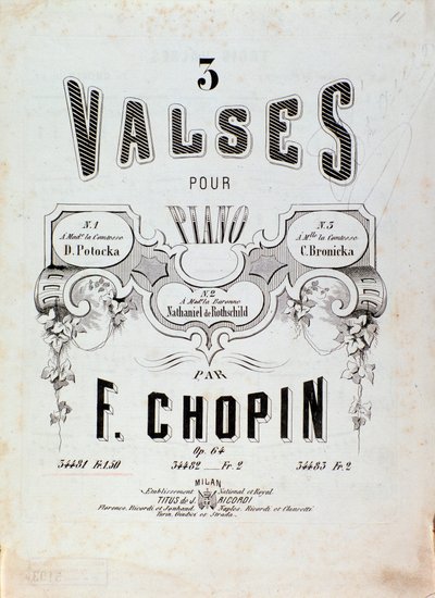 Frontispice av partituret för "3 valser för piano" av Frederic Chopin (1810-1849) Privat samling från 1800-talet av Anonymous Anonymous