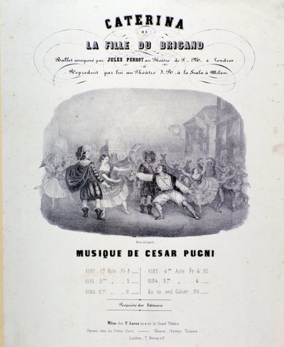 Frontispice för musiken av Catarina eller banditens dotter av Pugni för representationen på Teatro alla Scala (1847) av Anonymous Anonymous