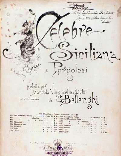 Frontispice från partitur av Celebre siciliana tillskriven GB Pergolese av Anonymous Anonymous