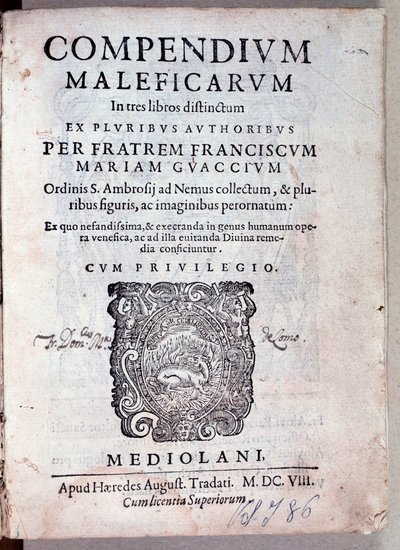 Frontispice av Compendium maleficarum av Guazzo om demonologi och häxkonst (gravyr av Anonymous Anonymous