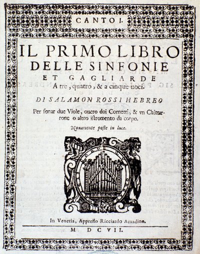 Frontispice av Första boken med symfonier och krafter av Salomone Rossi av Anonymous Anonymous