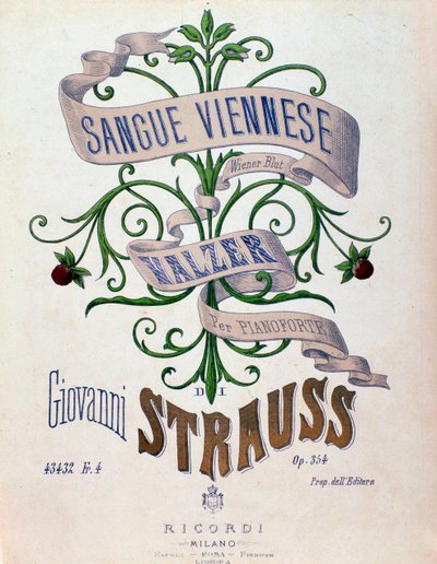 Frontispice av musikpartitur av Wienerblod av Johann Strauss av Anonymous Anonymous