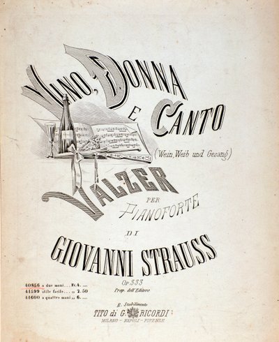 Frontispice av partitur av vin, kvinnor och sånger av Johann Strauss av Anonymous Anonymous