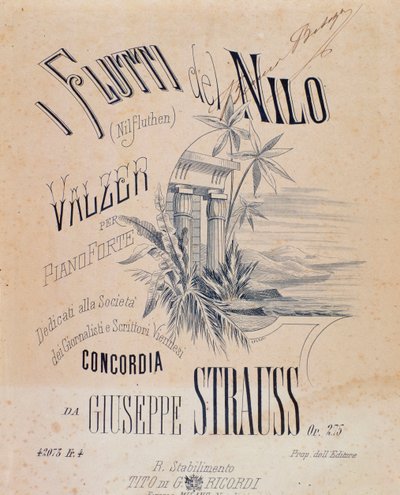 Frontispice av partitur av Nile Waters Waltzes for Piano av Josef Strauss av Anonymous Anonymous