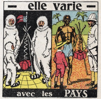 Kornighet: det varierar med länder. Mäter gravitationen med en fjäder vid polen och sedan i Ecuador. Anonym illustration från 1925. Privat samling. av Anonymous Anonymous