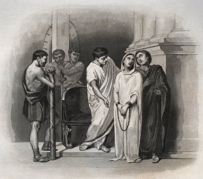 Helig seger, led martyrdöden i Kartago med den helige Saturnin, år 304. Gravyr från 1846 i "" Lives of the saints"". Privat samling. av Anonymous Anonymous