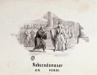 Illustrerad frontispice av musikaliska partitur av Nabucco-operan av Giuseppe Verdi av Anonymous Anonymous